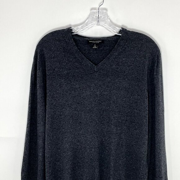 Banana Republic Sweater Men L Gray Luxury Blend Silk Cashmere V-Neck Casual Prep - Picture 4 of 8